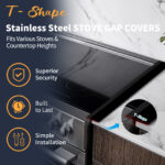 T-Shape Stove Gap Covers Stainless Steel, 2 Pack Stove Gap Filler Easy Retractable Length 13.8" to 27.5", Width 1.85" - ALMCALS Oven Gap Filler Stove Guards Range Trim Kit - Image 4